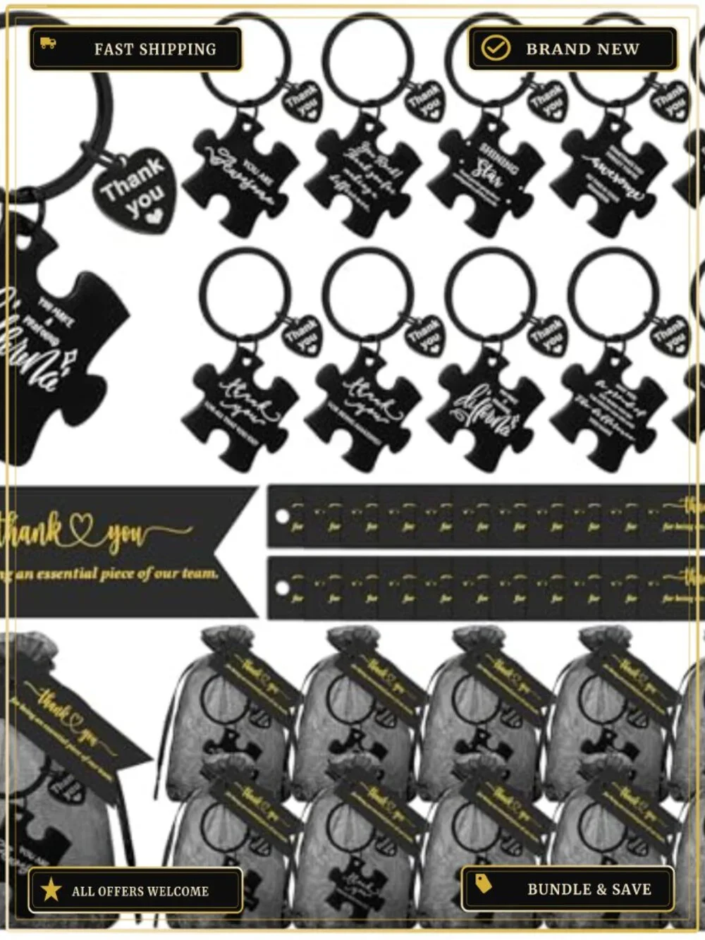 40 Stainless Steel Inspirational Puzzle Keychain Gift Set Bulk Appreciation